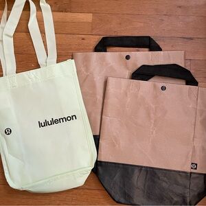 Lululemon Shopping Bags Set of 3 light green tan + black